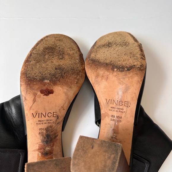 Vince Faye Bootie Black Leather Open Toed Block Heel - Picture 5 of 5